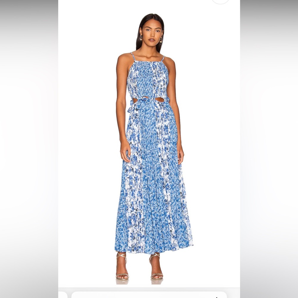 NWT AMUR Holland Tie Pleated Dress in Mykonos Blue Porcelain size 2